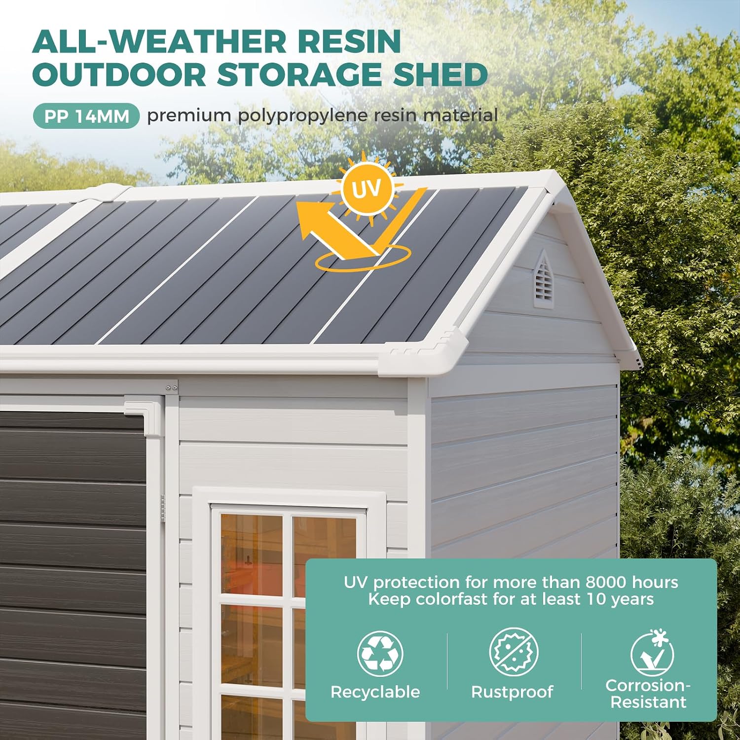 Gardening Tools Storage - 8x6 FT Resin Shed with Floor