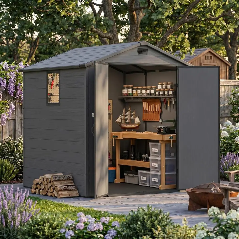 Gardening Tools Storage - 6x6 Plastic Storage Shed with Floor,