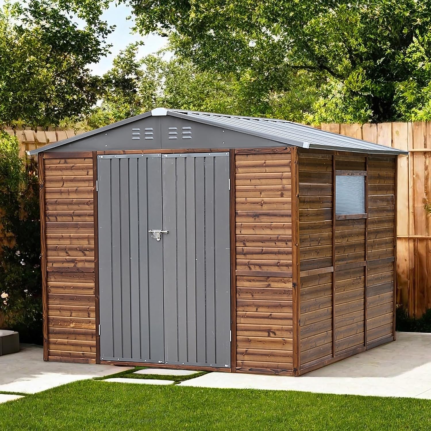 Gardening Tools Storage - 8x8 FT Outdoor Wood & Metal