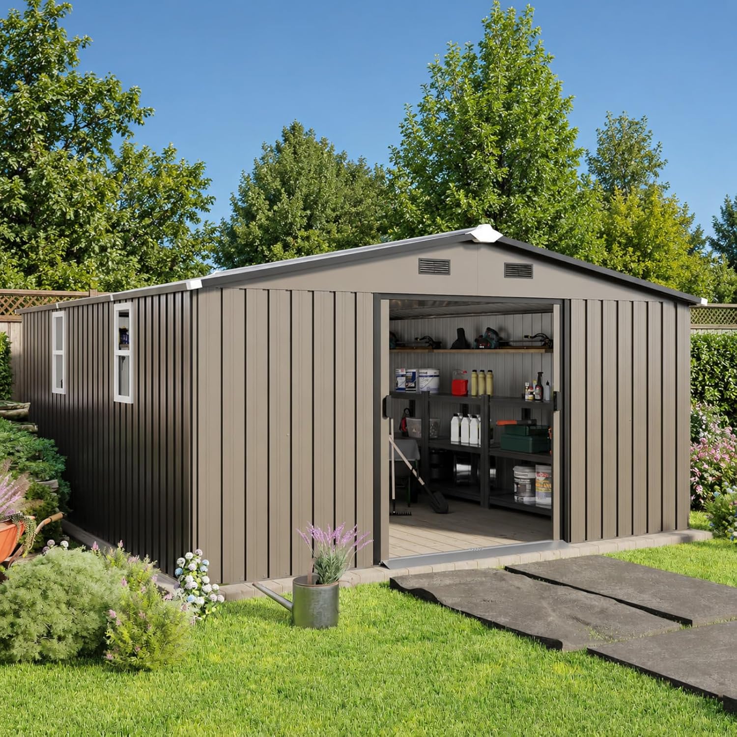Metal Storage Shed 10x12FT Out - Gardening Tools Storage review and price