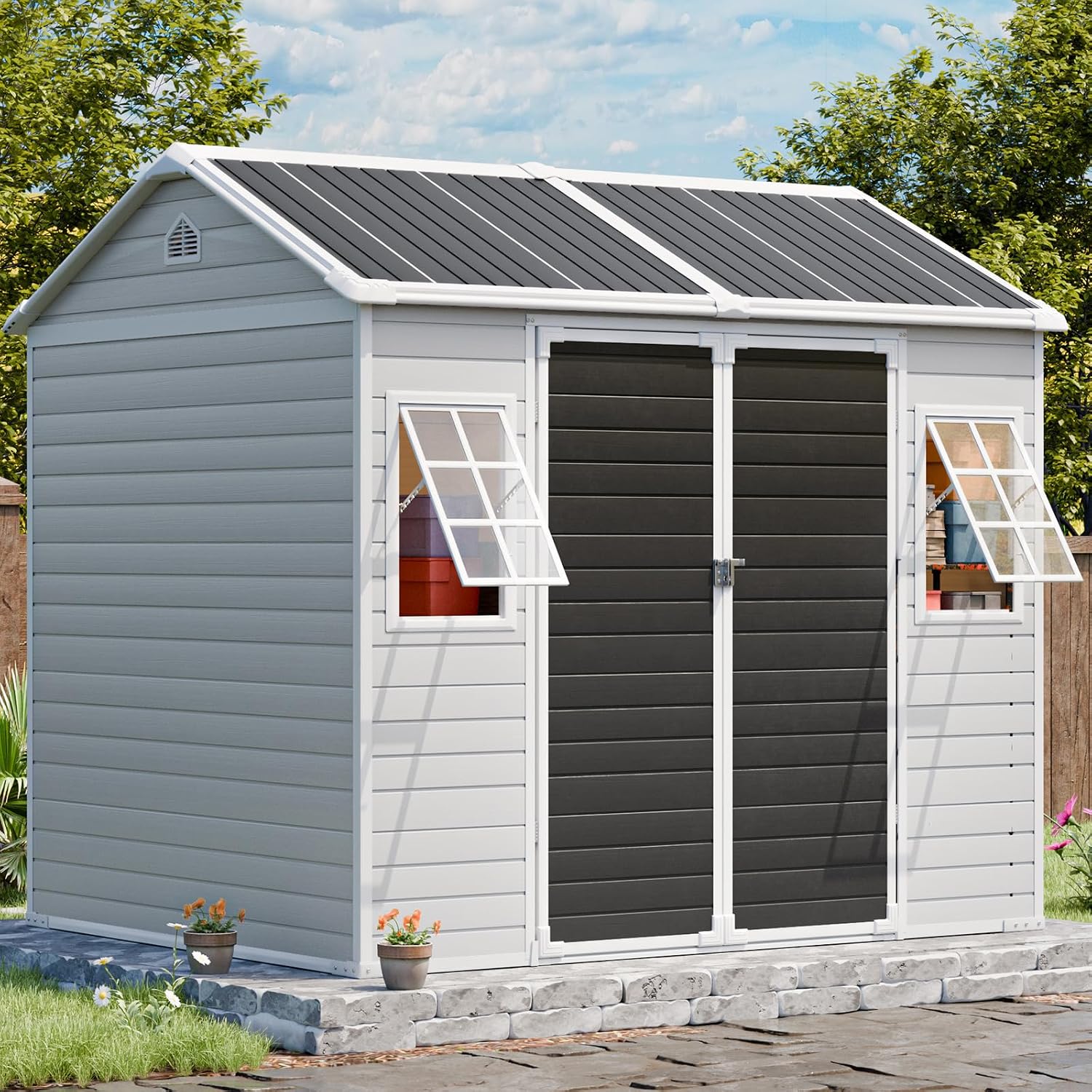 Resin Storage Shed w/Floor & O - Gardening Tools Storage review and price
