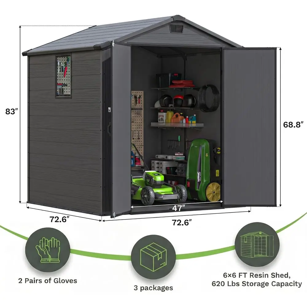 6x6 Plastic Storage Shed with  - Gardening Tools Storage review and price